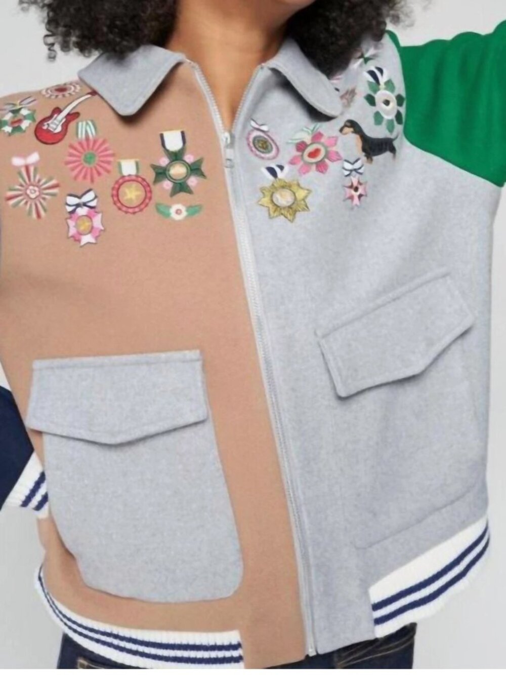 Vilagallo - Long Sleeve Zip Collared Bomber Jacket